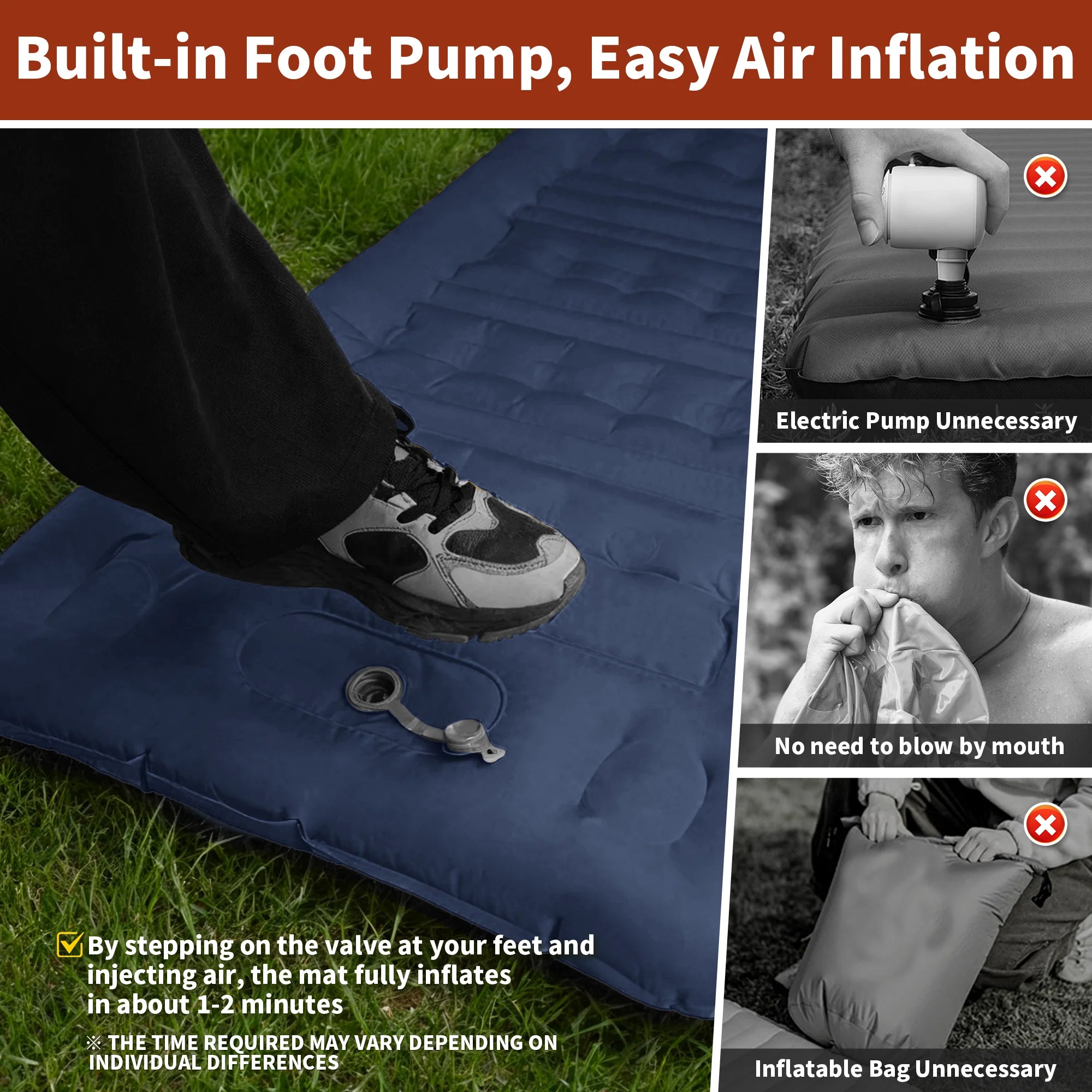 MAPLEAF 12cm Air Mattress Camping Inflatable Mattress Ultralight Waterproof Sleeping Mat Hiking Sleeping Pad Built-in Foot Pump