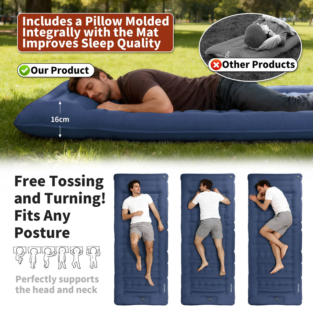 MAPLEAF 12cm Air Mattress Camping Inflatable Mattress Ultralight Waterproof Sleeping Mat Hiking Sleeping Pad Built-in Foot Pump