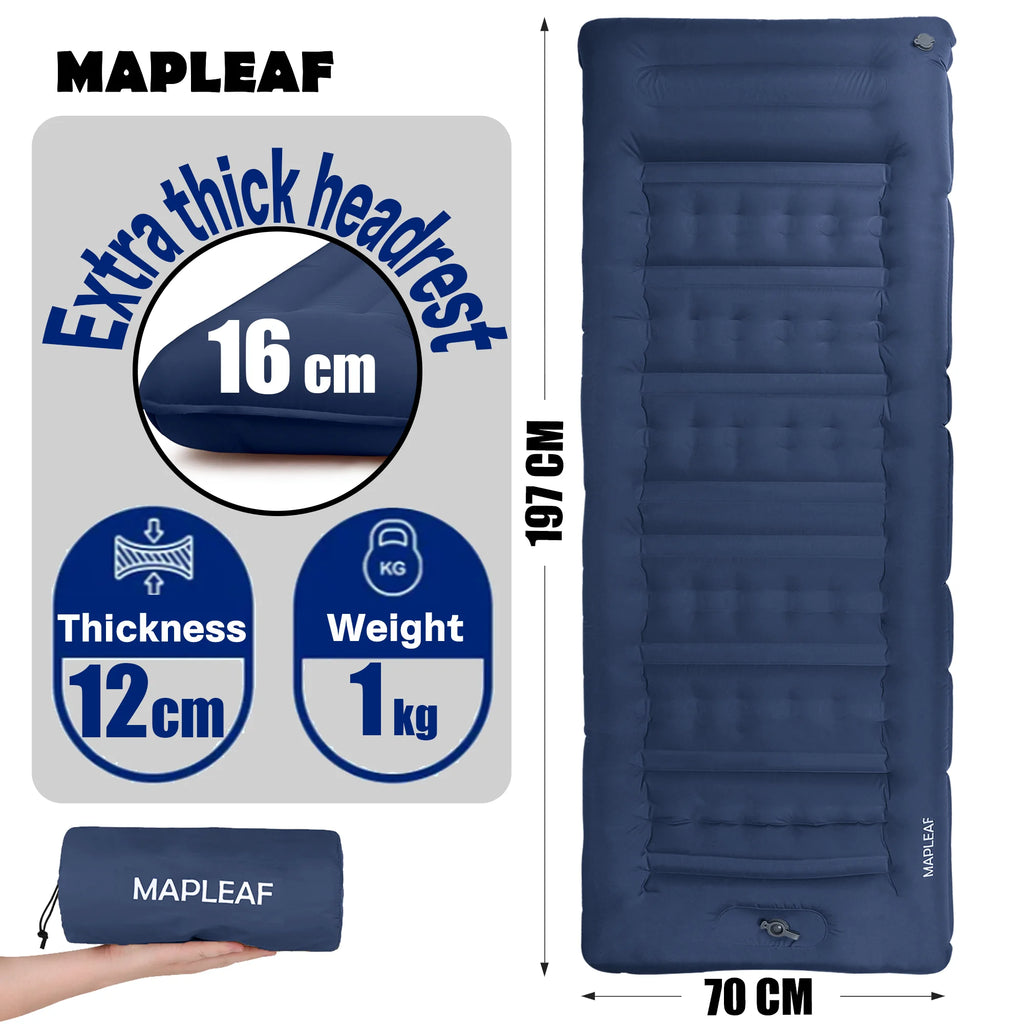 MAPLEAF 12cm Air Mattress Camping Inflatable Mattress Ultralight Waterproof Sleeping Mat Hiking Sleeping Pad Built-in Foot Pump