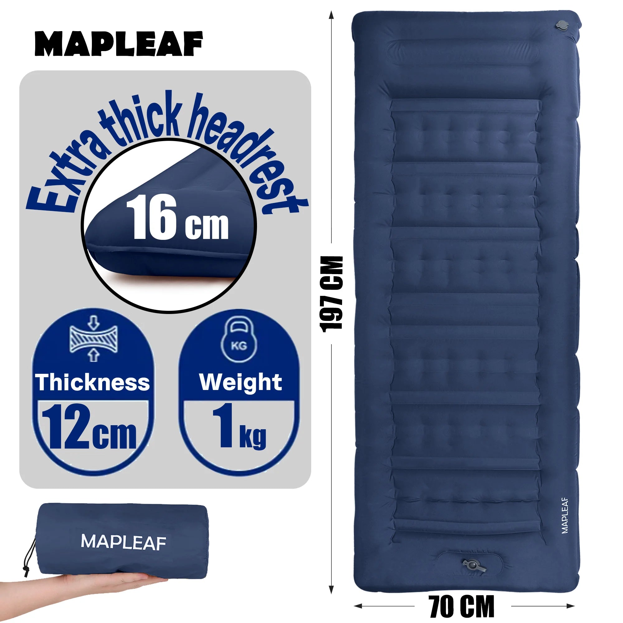 MAPLEAF 12cm Air Mattress Camping Inflatable Mattress Ultralight Waterproof Sleeping Mat Hiking Sleeping Pad Built-in Foot Pump
