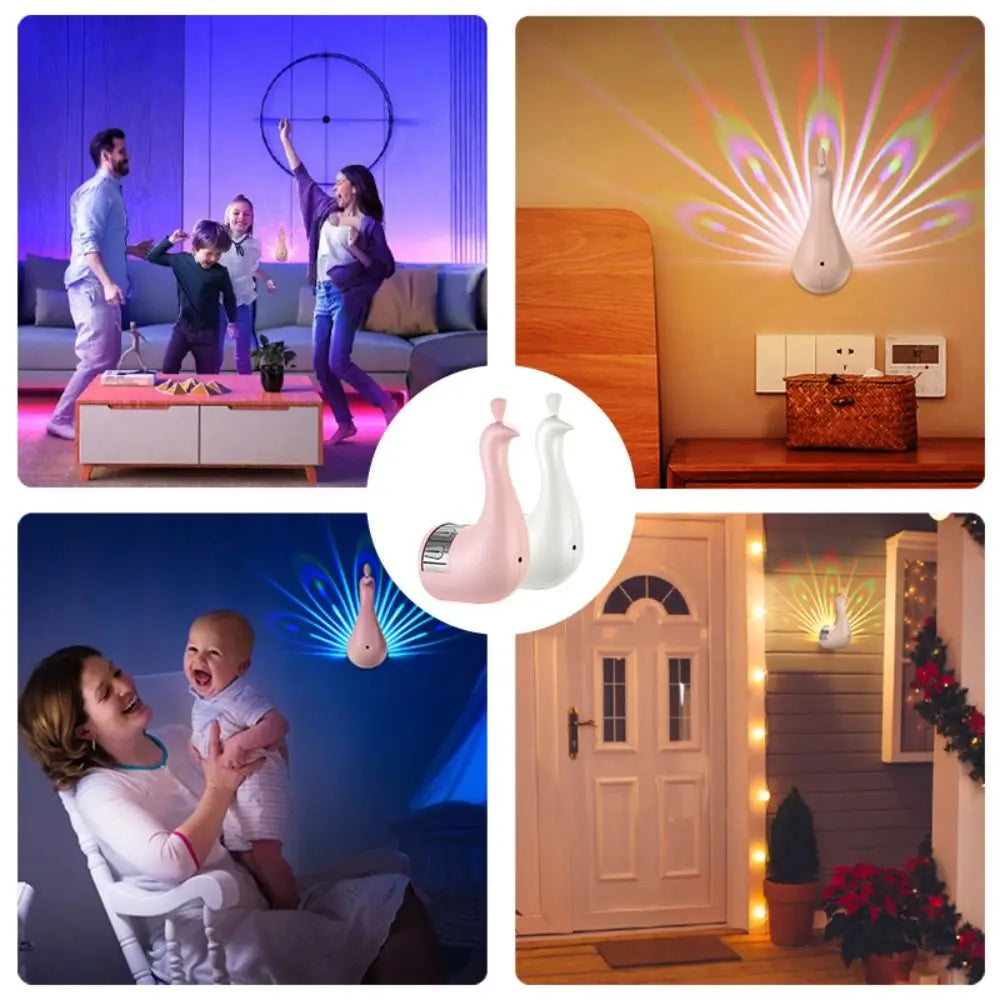 Color Changing Peacocks Wall Lamp Dimmable Touch USB Rechargeable Peacock Projection Lamp Wall Mounted Rainbow Lighting