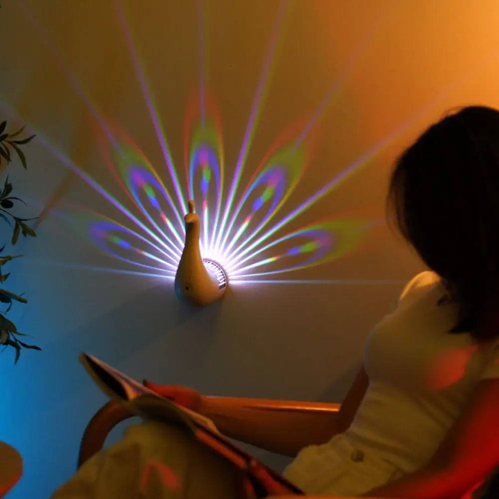 Color Changing Peacocks Wall Lamp Dimmable Touch USB Rechargeable Peacock Projection Lamp Wall Mounted Rainbow Lighting