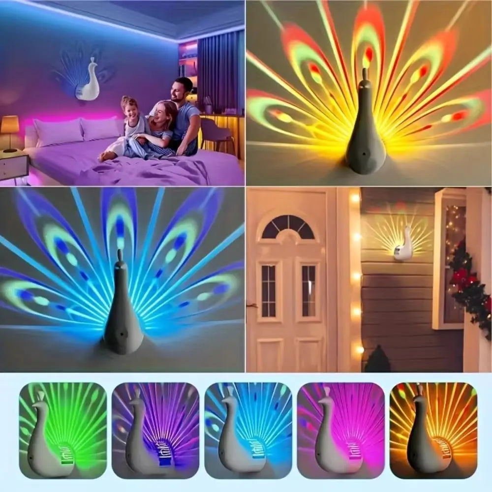 Color Changing Peacocks Wall Lamp Dimmable Touch USB Rechargeable Peacock Projection Lamp Wall Mounted Rainbow Lighting