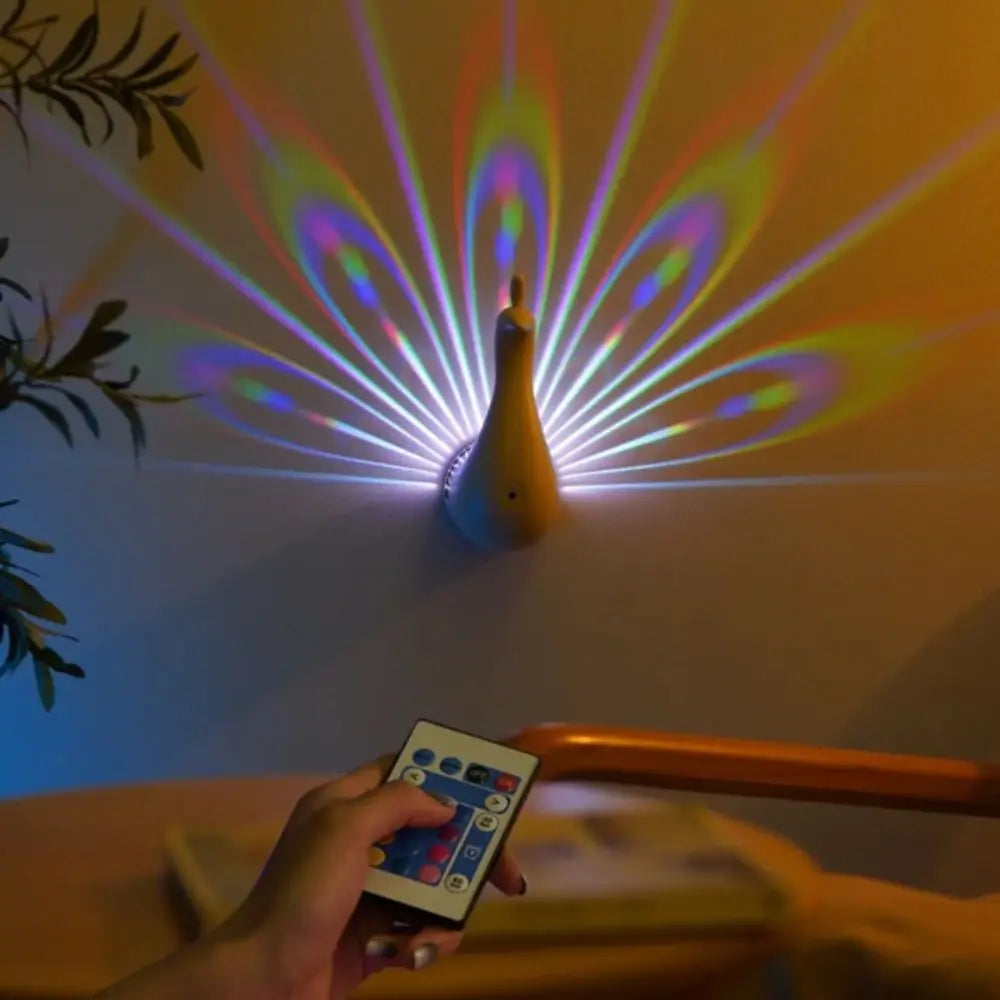 Color Changing Peacocks Wall Lamp Dimmable Touch USB Rechargeable Peacock Projection Lamp Wall Mounted Rainbow Lighting